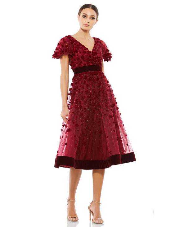 Mac Duggal Dresses & Skirts - New Mac Duggal EMBELLISHED BUTTERFLY SLEEVE VELVET HEM MIDI DRESS Burgundy Sz 2